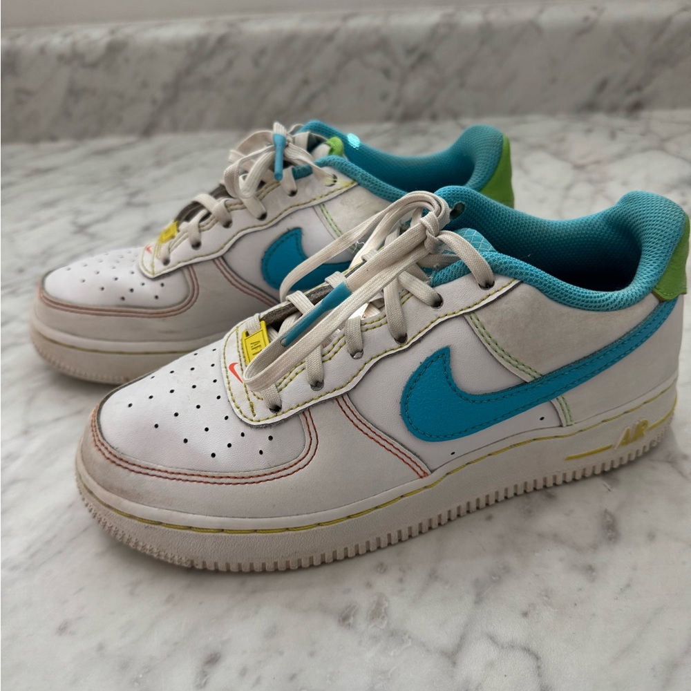 Nike kids Air Force 1 White and Blue Orange